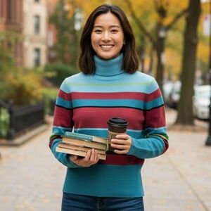 Field Gear Sweater Women's Size‎ S Turtle Neck Pullover Striped Preppy Y2K 90s